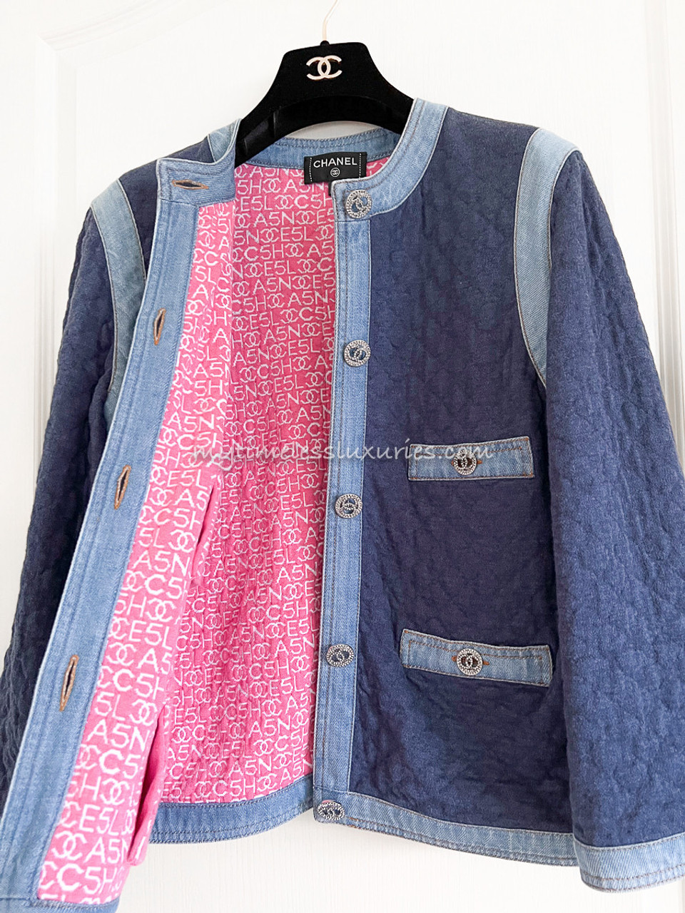 CHANEL 20P Denim Jacket & Skirt Suit CC Buttons 34/ 36 FR