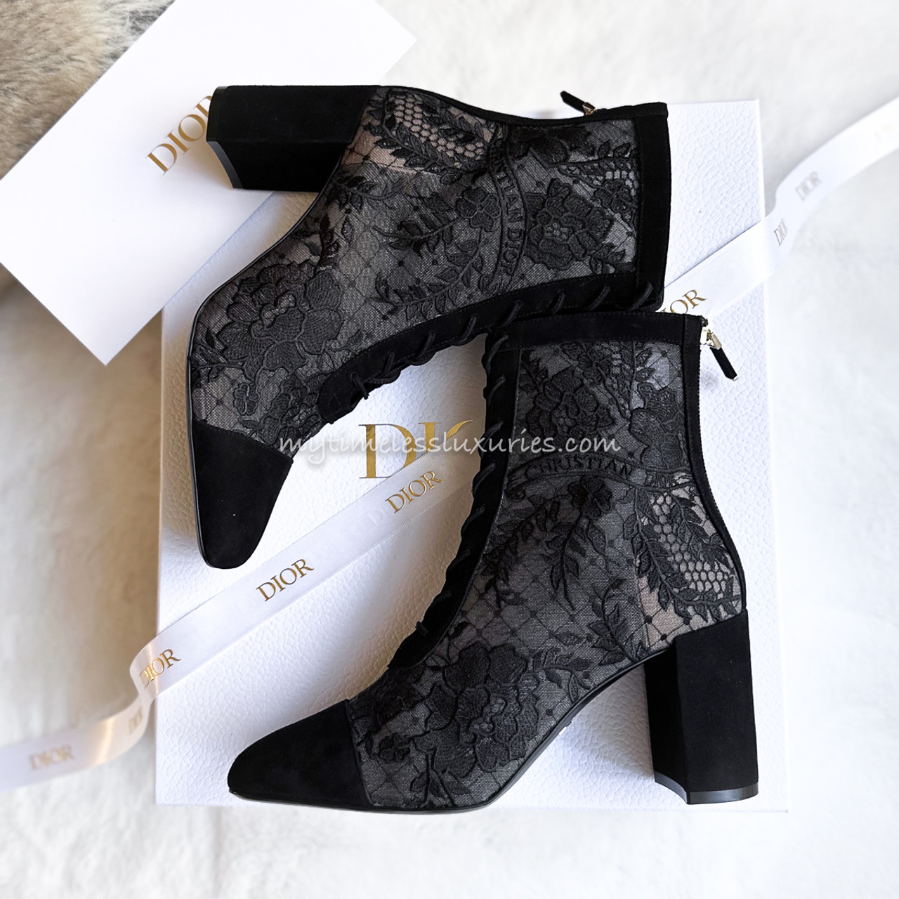 NAUGHTILY-D HEELED ANKLE BOOT (Black Suede Calfskin Mesh) Dior