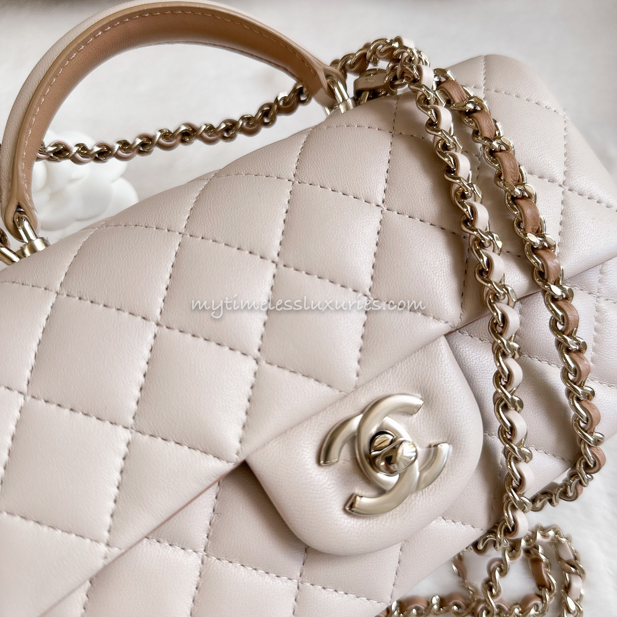 CHANEL 23P Mini Top Handle Ecru/ Dk Beige *New - Timeless Luxuries