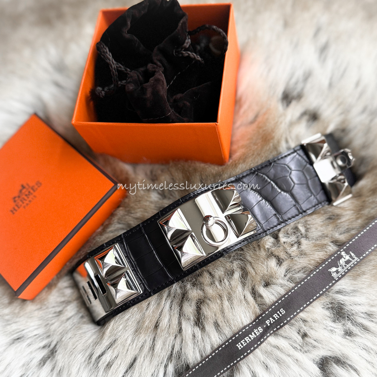 Hermes Black Leather Palladium Plated Hapi 3 Bracelet Size TS | Yoogi's  Closet