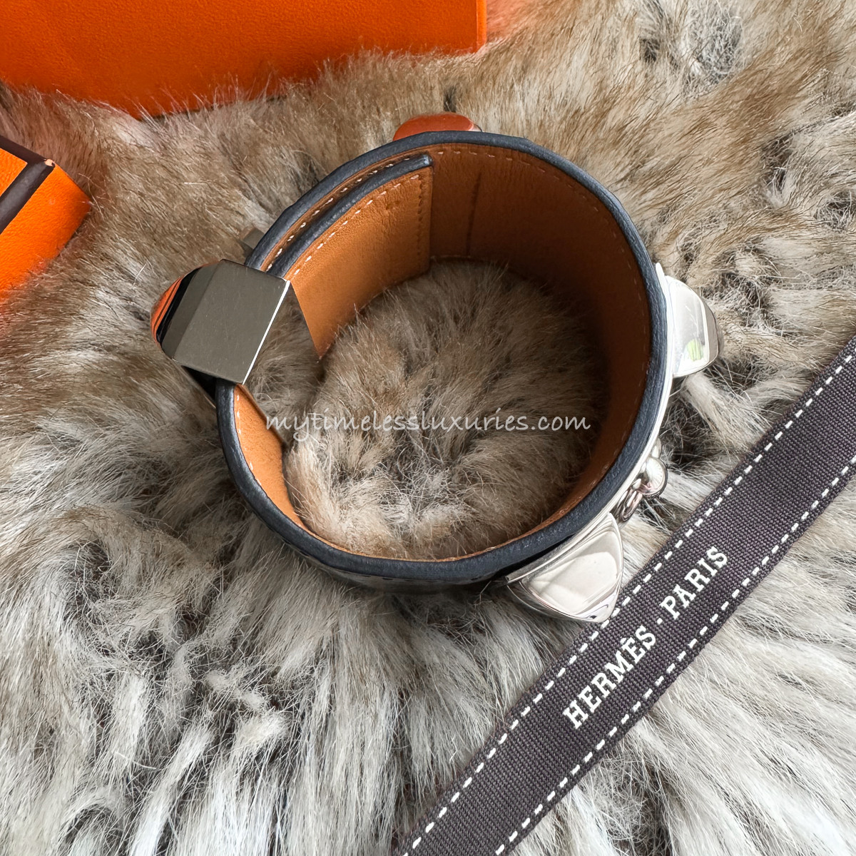 HERMES Matte Alligator Noir PHW CDC Collier De Chien Bracelet