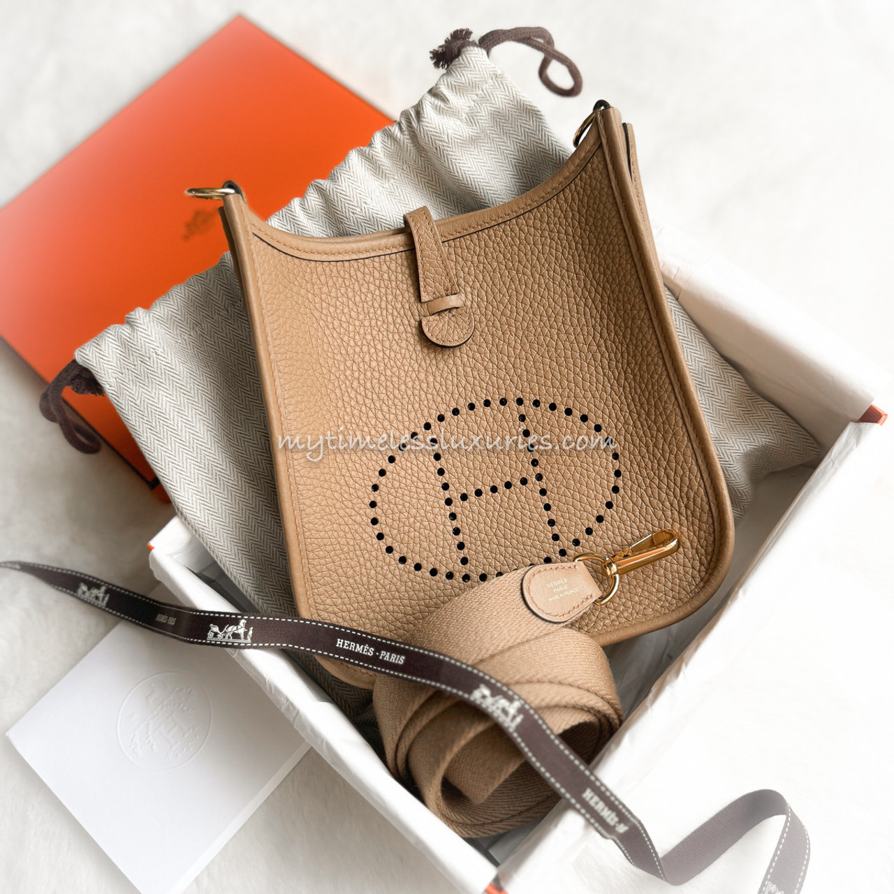 Hermes Mini Evelyne TPM Bag Gold Clemence Leather with Gold