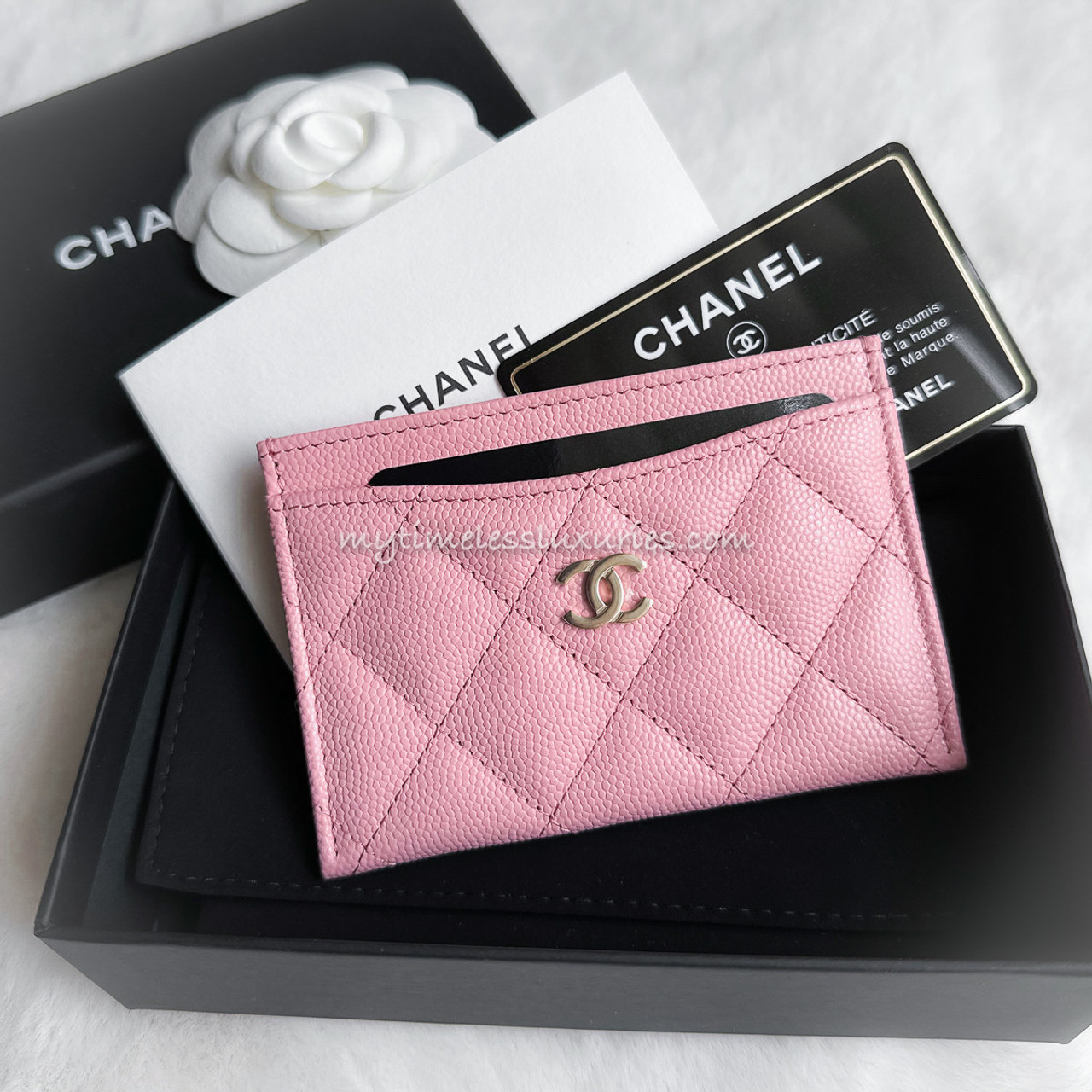 CHANEL 22C Pink Caviar Classic Flat Card Holder *New