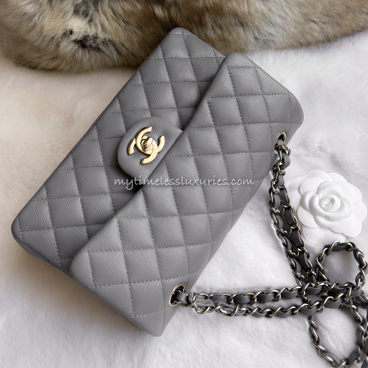 CHANEL 20C Grey Caviar Small Classic Flap LGHW Timeless Luxuries