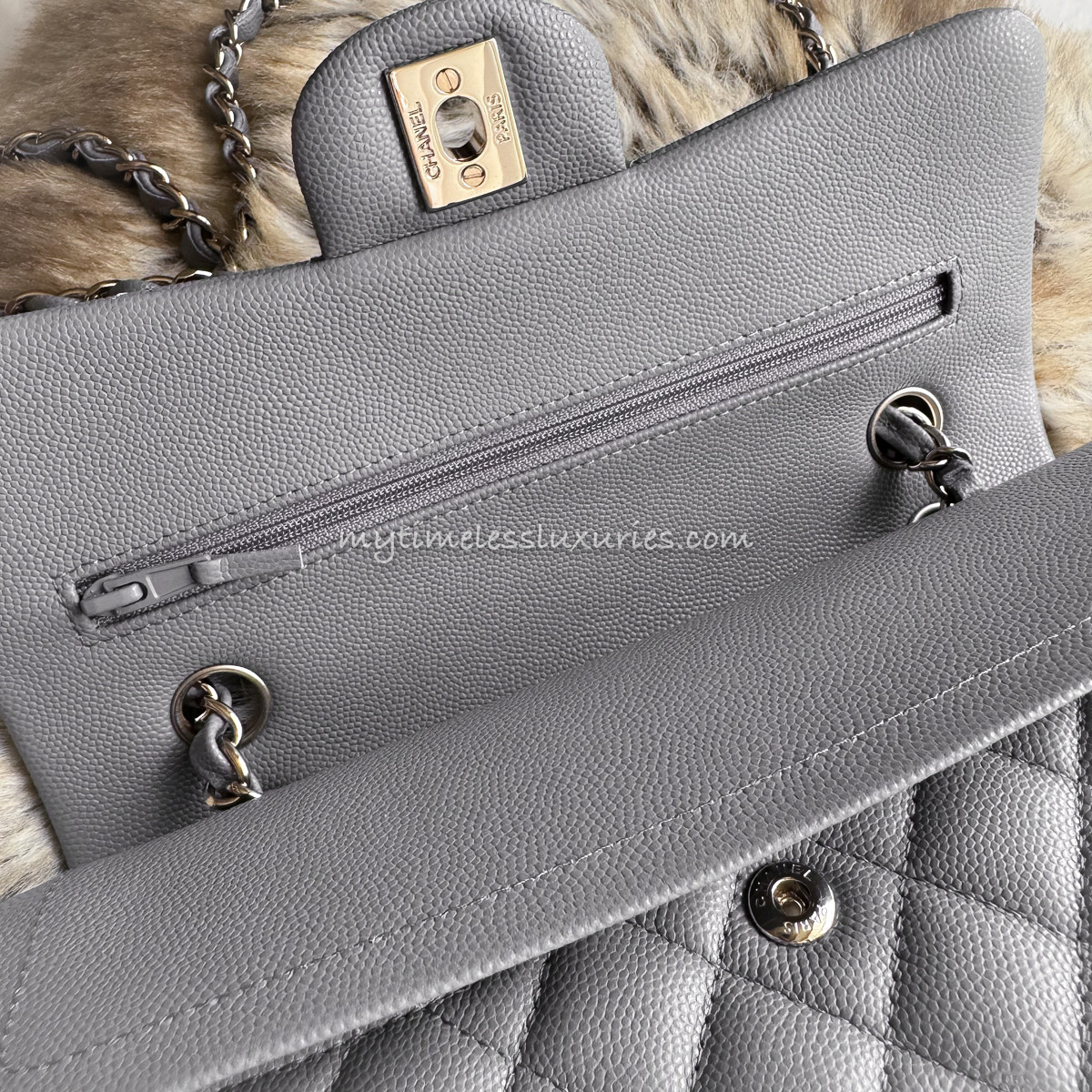 CHANEL 20C Grey Caviar Small Classic Flap LGHW Timeless Luxuries