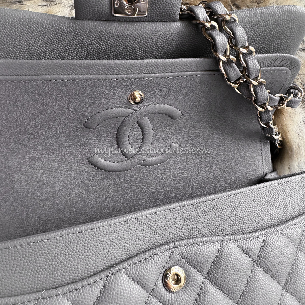 CHANEL 20C Grey Caviar Small Classic Flap LGHW Timeless Luxuries