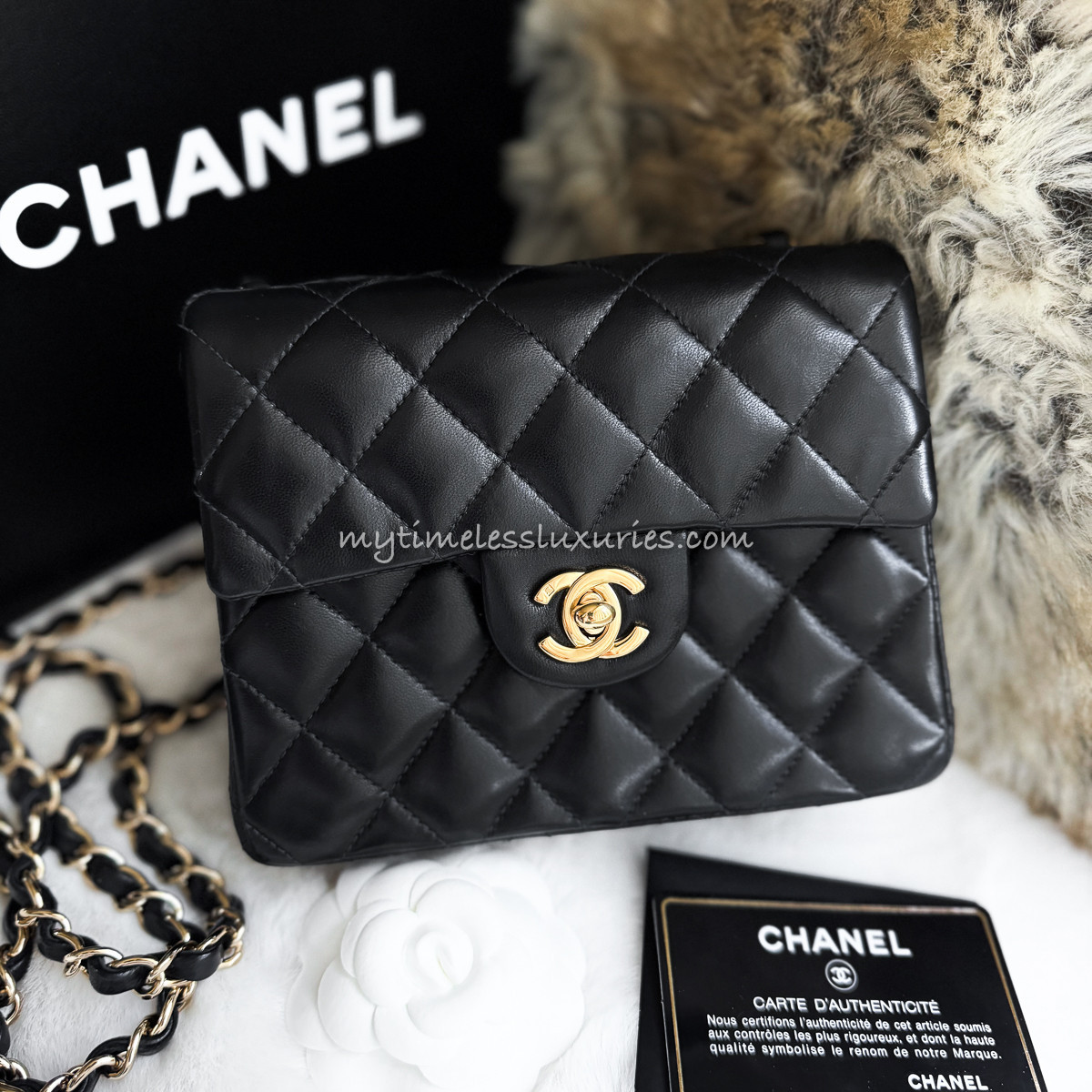 CHANEL Black Mini Square Flap Bag 24k GHW - Timeless Luxuries