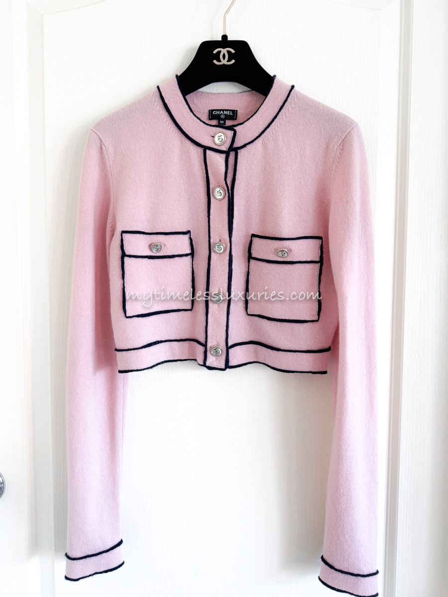 CHANEL 21S Runway Pink Cropped Cashmere Cardigan 34 