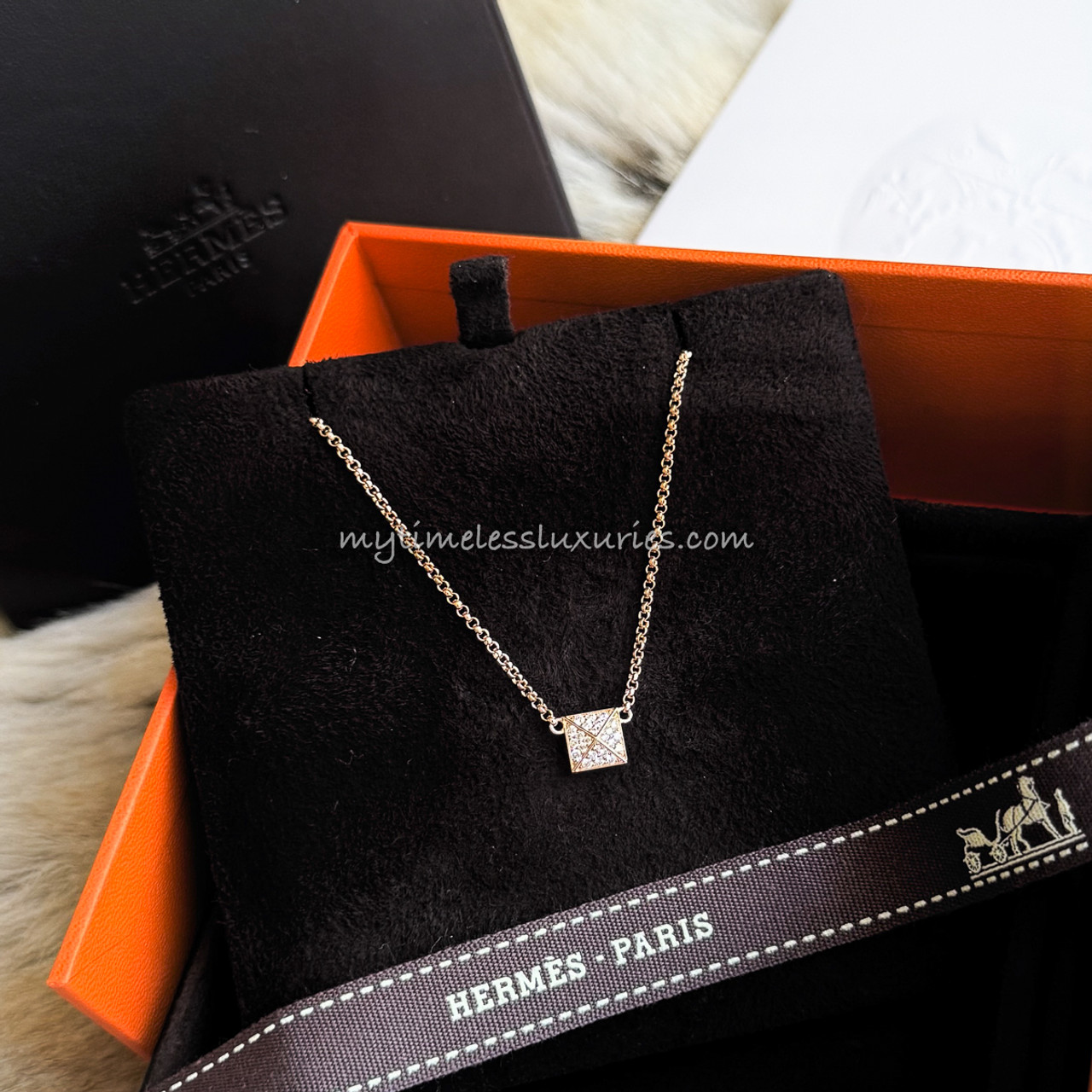 HERMES 18K Rose Gold Diamond Finesse Pendant Necklace 1324144 | FASHIONPHILE