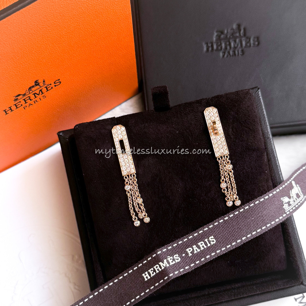 HERMES 2023 Kelly Gavroche Earrings Diamonds RG *New