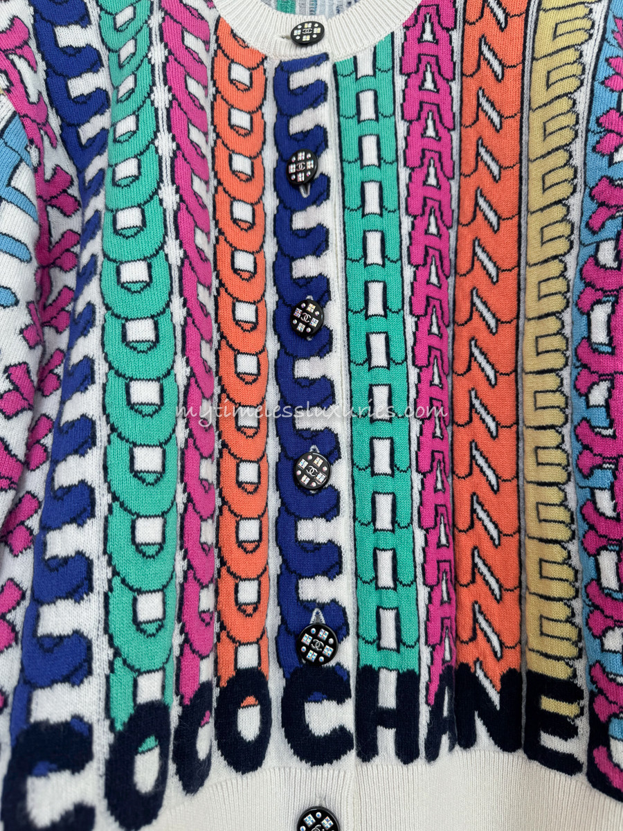 CHANEL 21K Rainbow Letter Logo Cardigan 34 - Timeless Luxuries