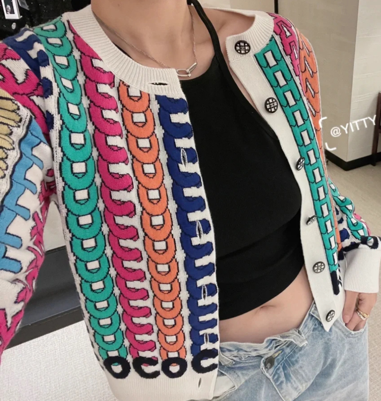 CHANEL 21K Rainbow Letter Logo Cardigan 34 - Timeless Luxuries