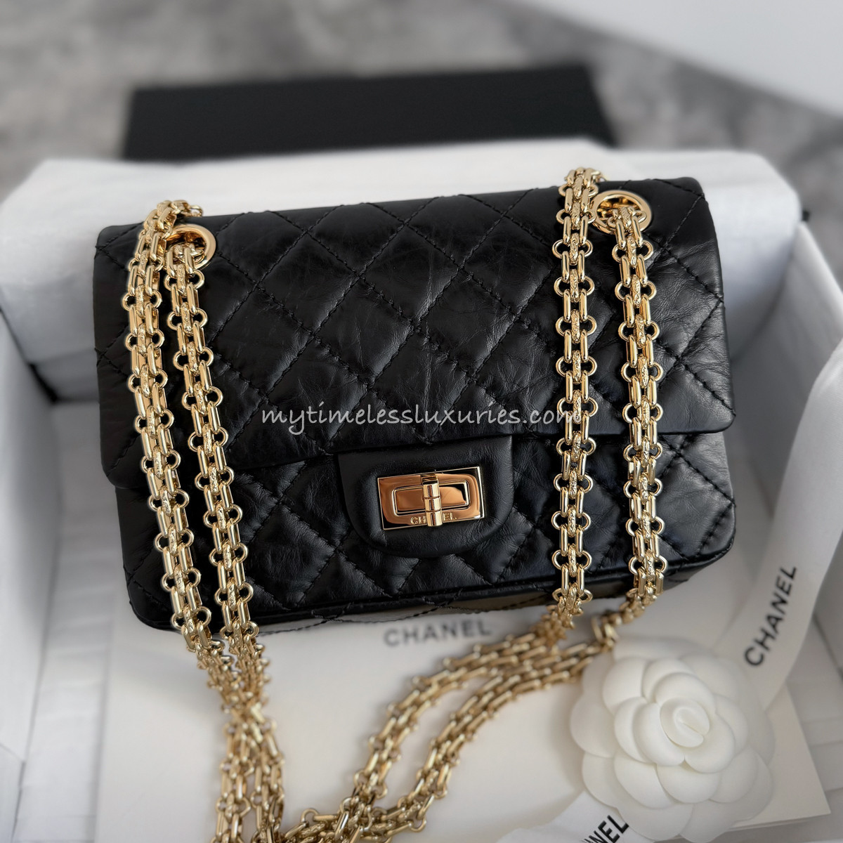 CHANEL 19A Black Aged Calf Mini 2.55 Reissue Shiny GHW *New