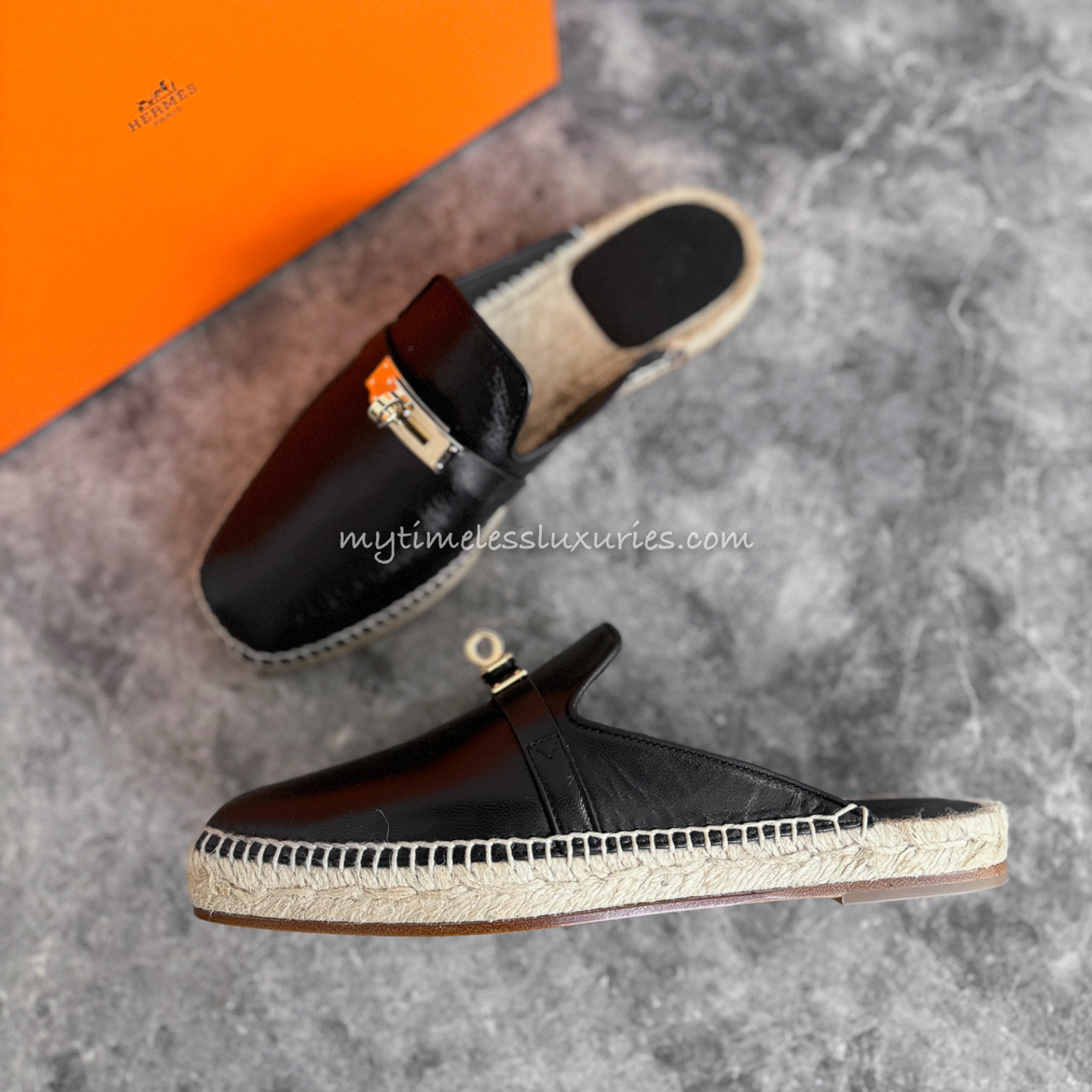 【Noir】HERMES エスパドリーユ Feria HERMES Feria Espadrille Noir Permabrass Hw 37 *New