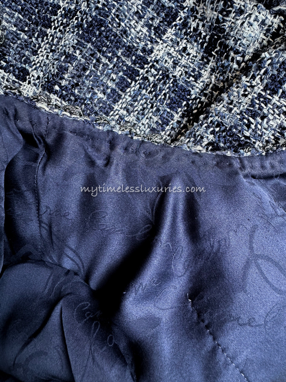 CHANEL 18P Fantasy Tweed Fringed Jacket 36 Blue - Timeless