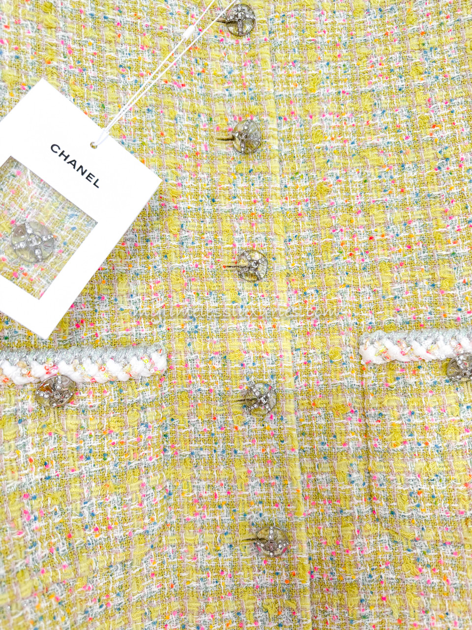 ジャケット・アウター CHANEL SS1988 Yellow Tweed Jacket 38 FR36 Chanel Spring 1988 Double-Breasted Cropped Jacket in