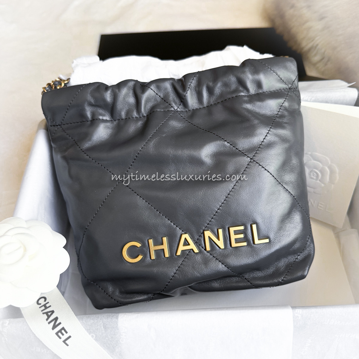 CHANEL 23B Dk Grey Calfskin Mini 22 GHW *New - Timeless Luxuries