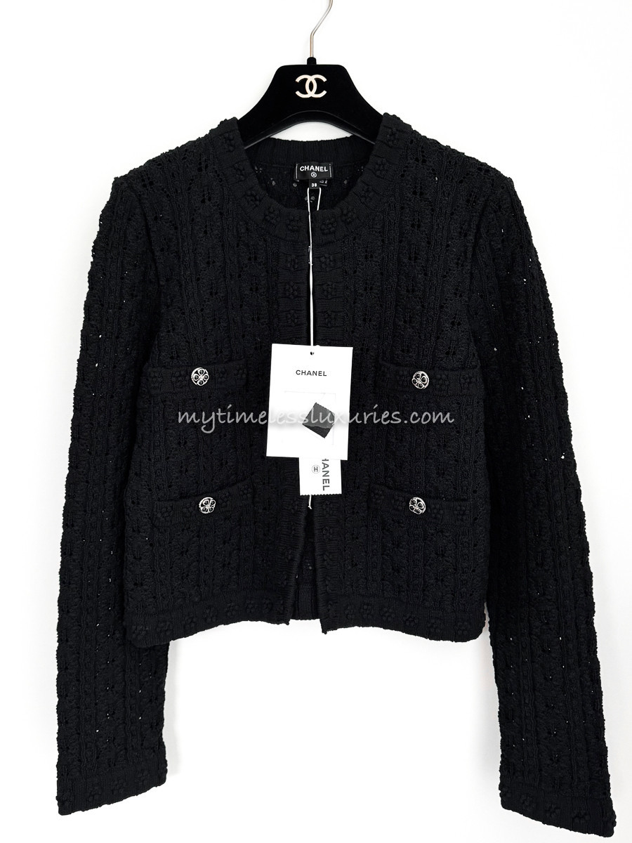 CHANEL 24P Knit Jacket/ Cardigan CC Clover Buttons 38 *New 