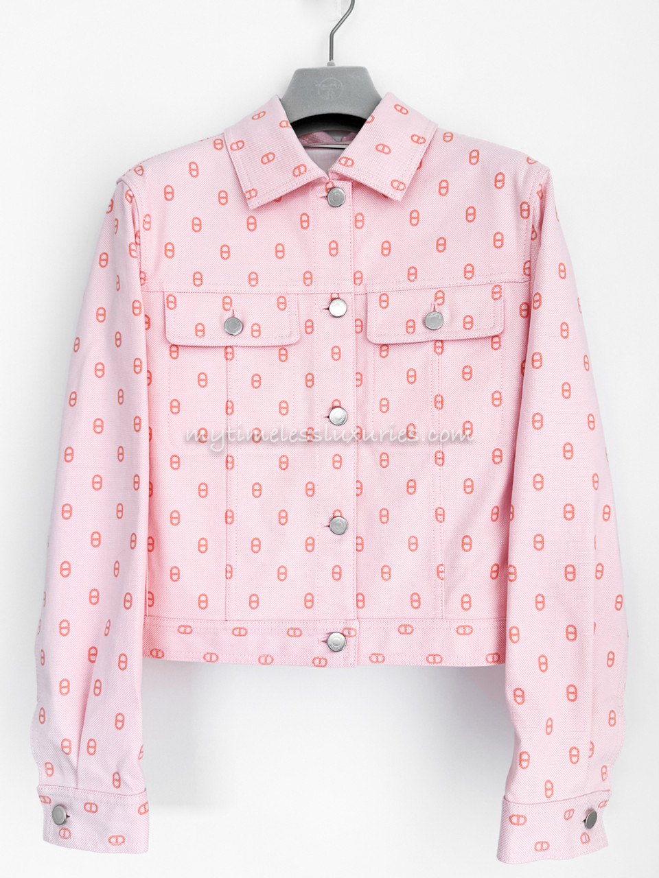 HERMES Chaine d'Ancre Denim Jacket 40 Rose Pop *New