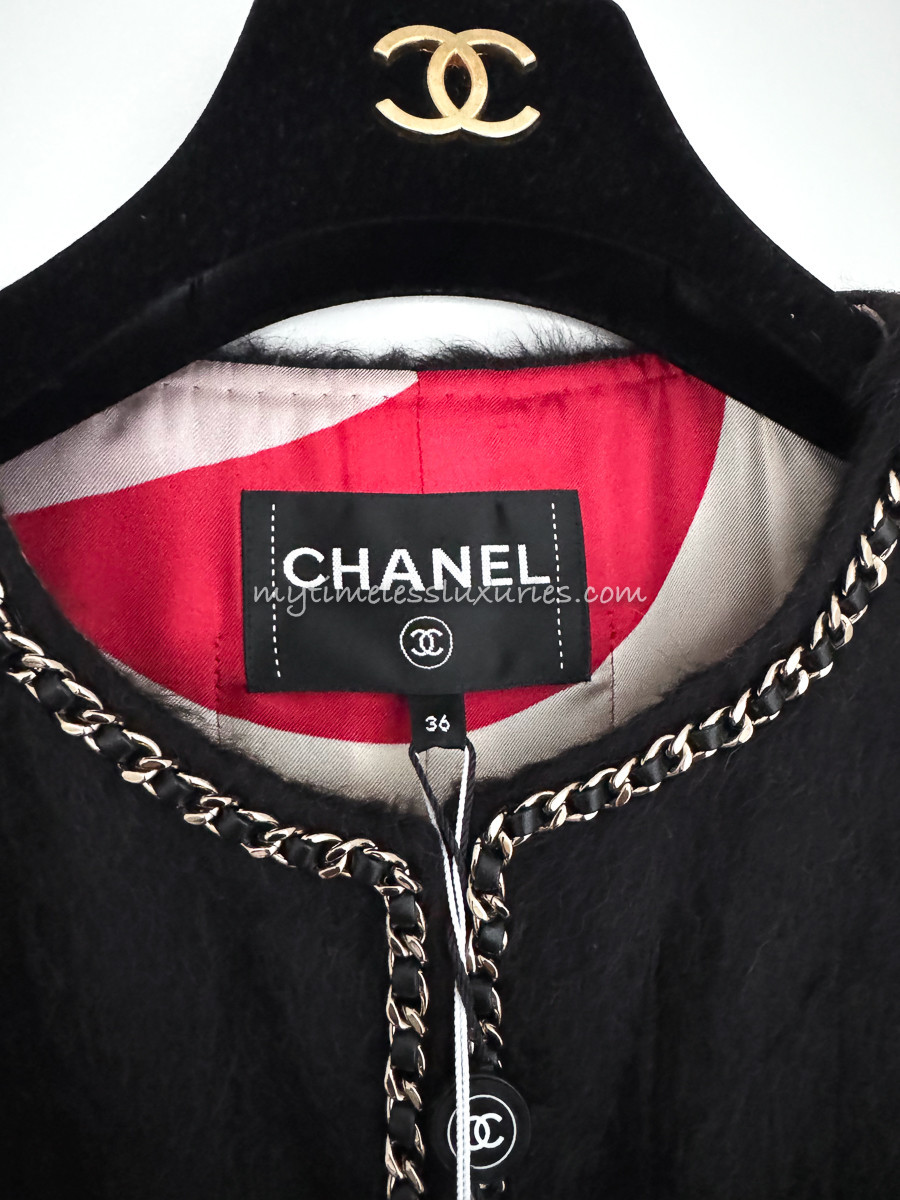 CHANEL 19B Interlaced Leather & Chain Trim Coat 36 FR *New
