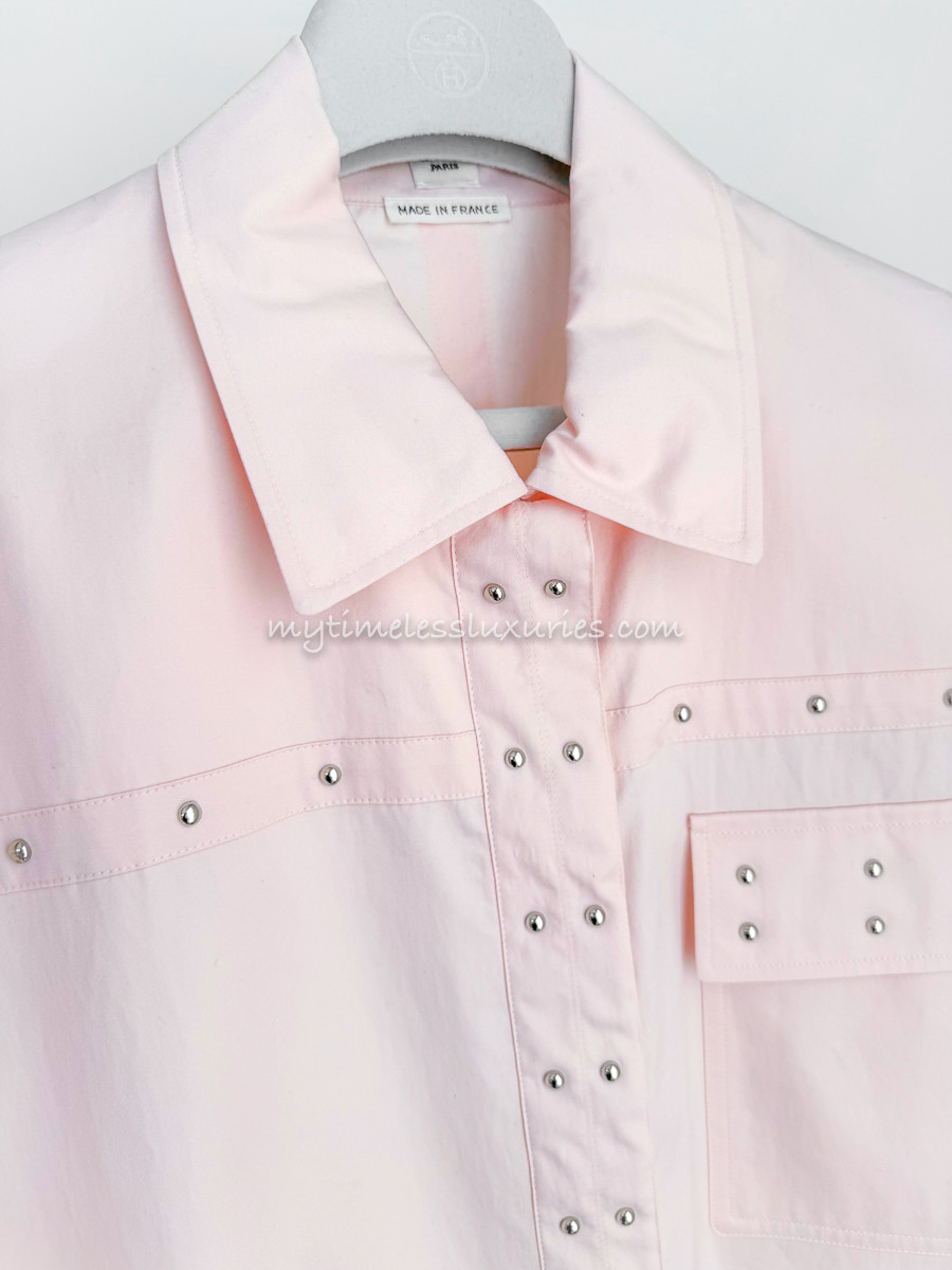HERMES Cotton Shirt with Stud Details Rose Petale *New - Timeless