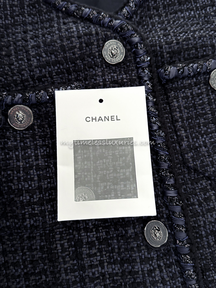 CHANEL 22P Navy/ Black Tweed Jacket Braided Trim 36 - Timeless