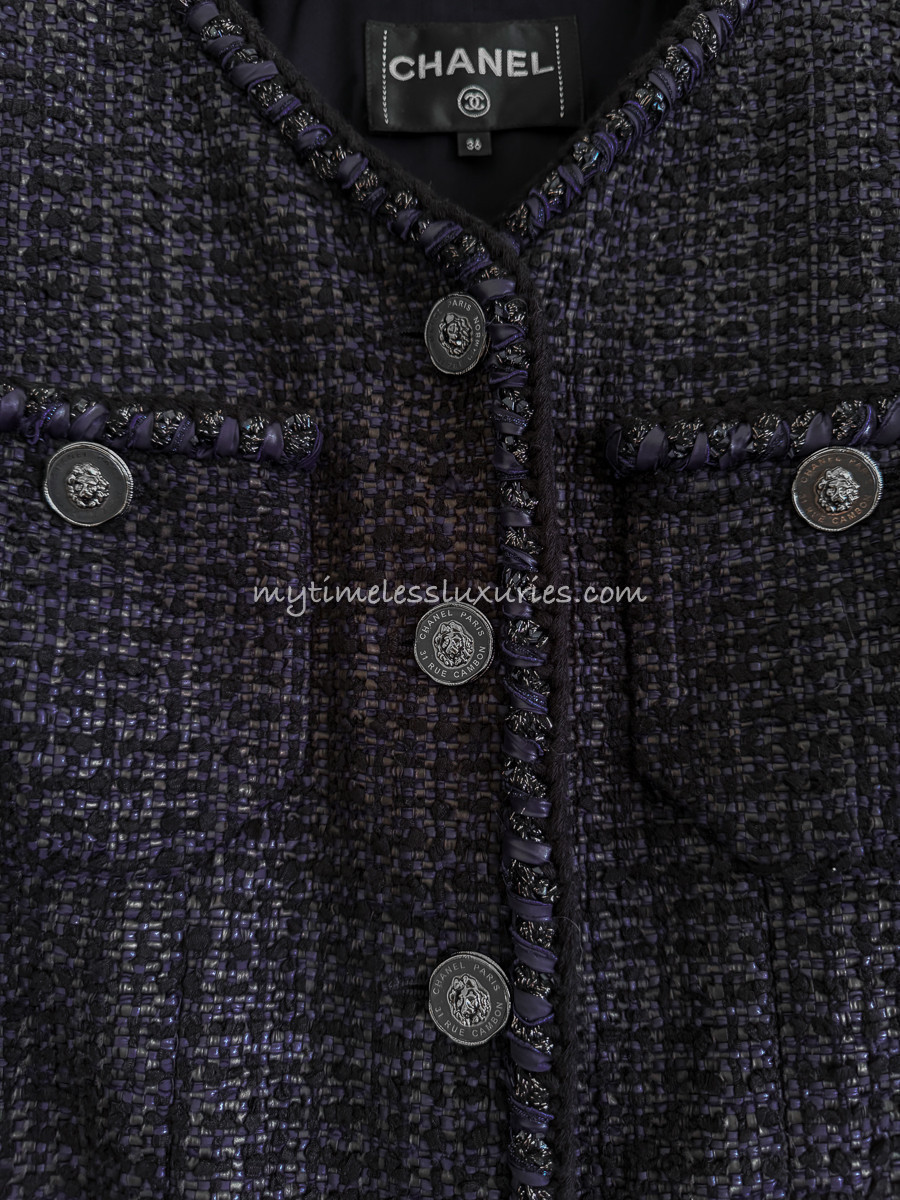 CHANEL 22P Navy/ Black Tweed Jacket Braided Trim 36 - Timeless