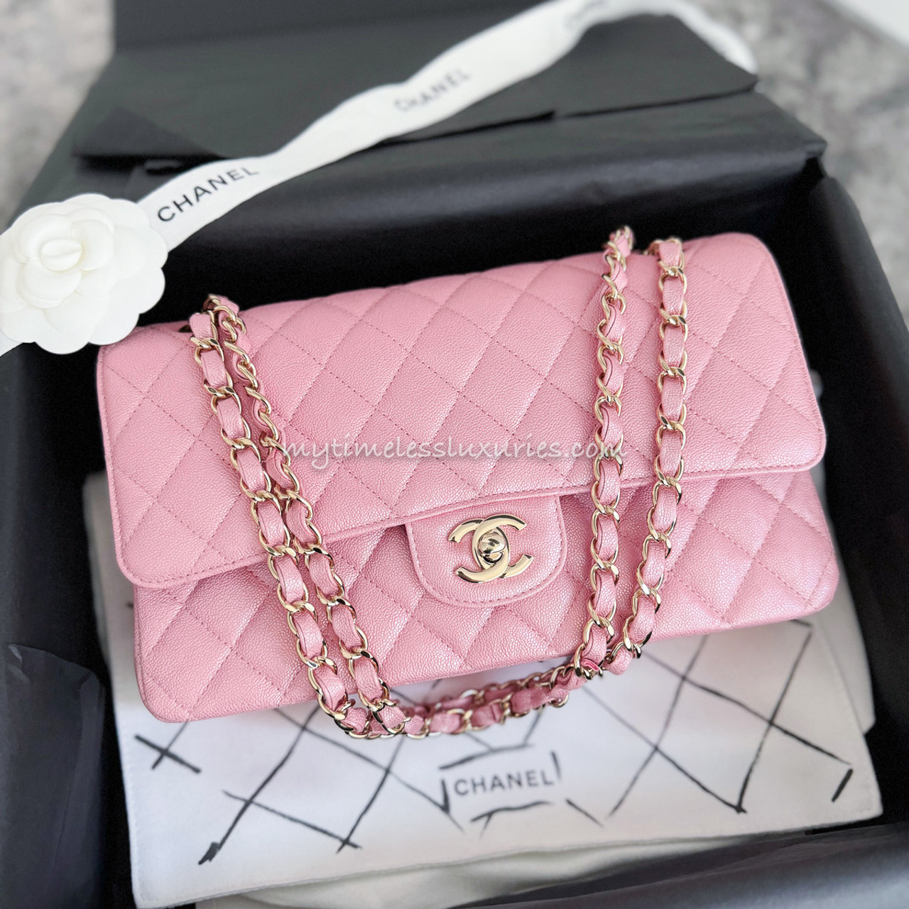 CHANEL 19S Iridescent Pink Medium Classic Flap LGHW Timeless Luxuries