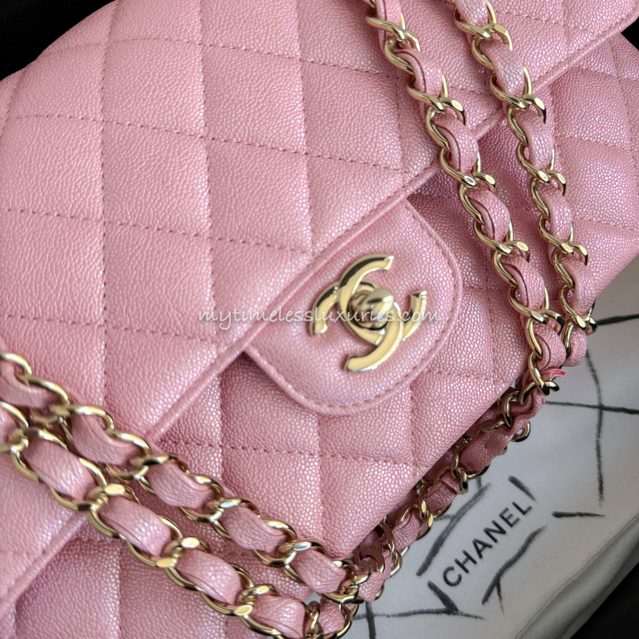 CHANEL 19S Iridescent Pink Medium Classic Flap LGHW Timeless Luxuries