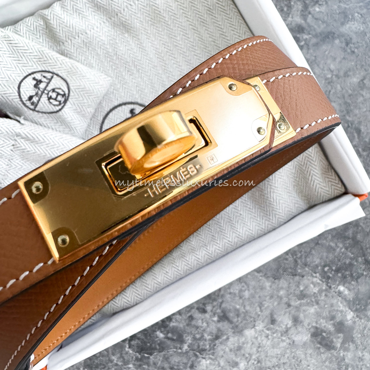 フランス発【HERMES】ベルト Kelly 18 ローズゴールド / DHL発送 HERMES Kelly 18 Belt Gold Epsom GHW *New - Timeless Luxuries