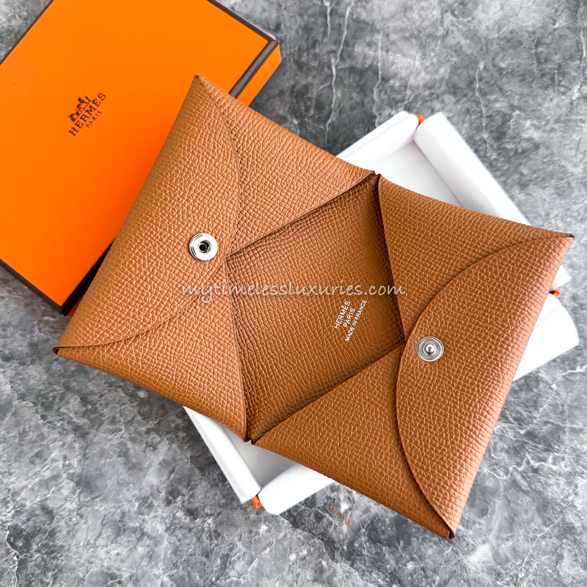 HERMES Calvi duo Epsom B stamped Card Case gold