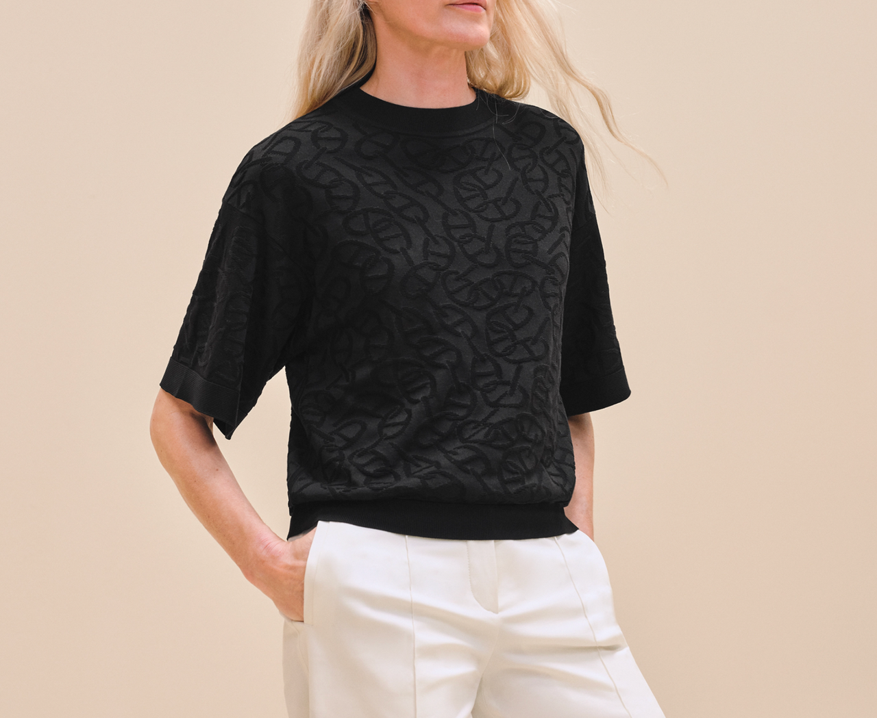 HERMES 2024 'Naoussa' Silk/ Cotton Short Sleeve Sweater 38 *New