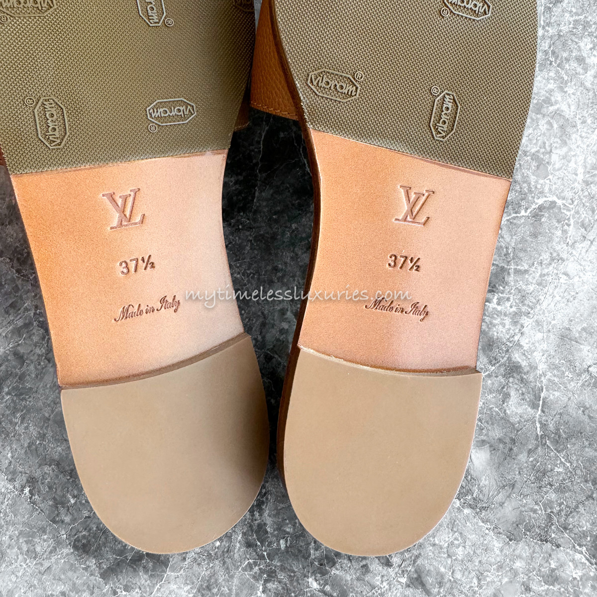 LOUIS VUITTON Lock It Flat Mule Sandals 37.5 Brown *New - Timeless