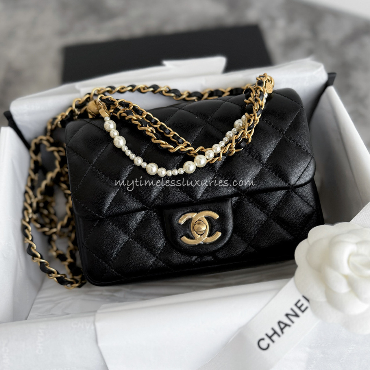 CHANEL 24P Mini Flap Bag with Pearls GHW *New - Timeless
