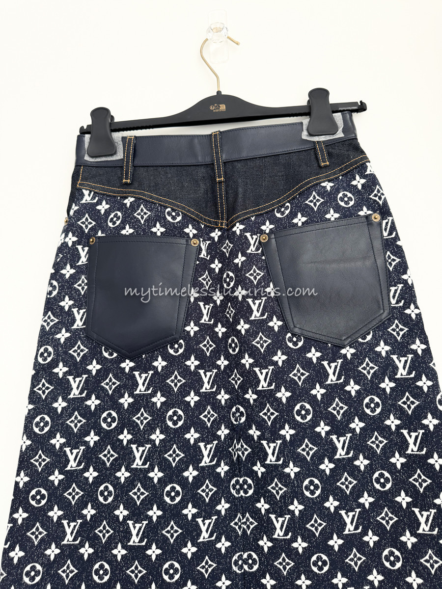 LOUIS VUITTON 2024 Monogram Denim Midi Skirt 34 *New - Timeless