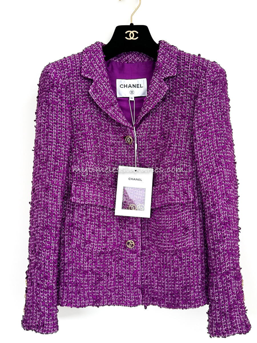 CHANEL テーラードジャケット パープル CHANEL 21C Purple Tweed Jacket 36 *New - Timeless Luxuries