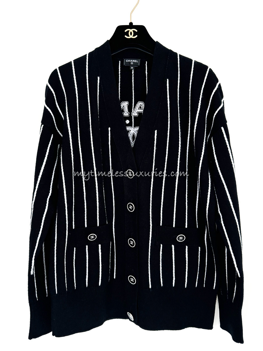 CHANEL 23P Varsity Logo Cashmere Cardigan 36 - Timeless Luxuries