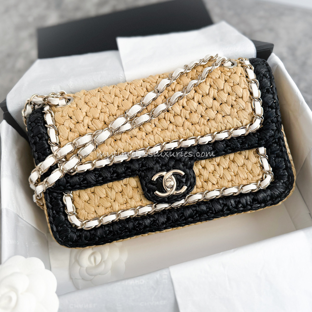 CHANEL 24C Venice Beach Braided Raffia Flap Bag - Timeless Luxuries