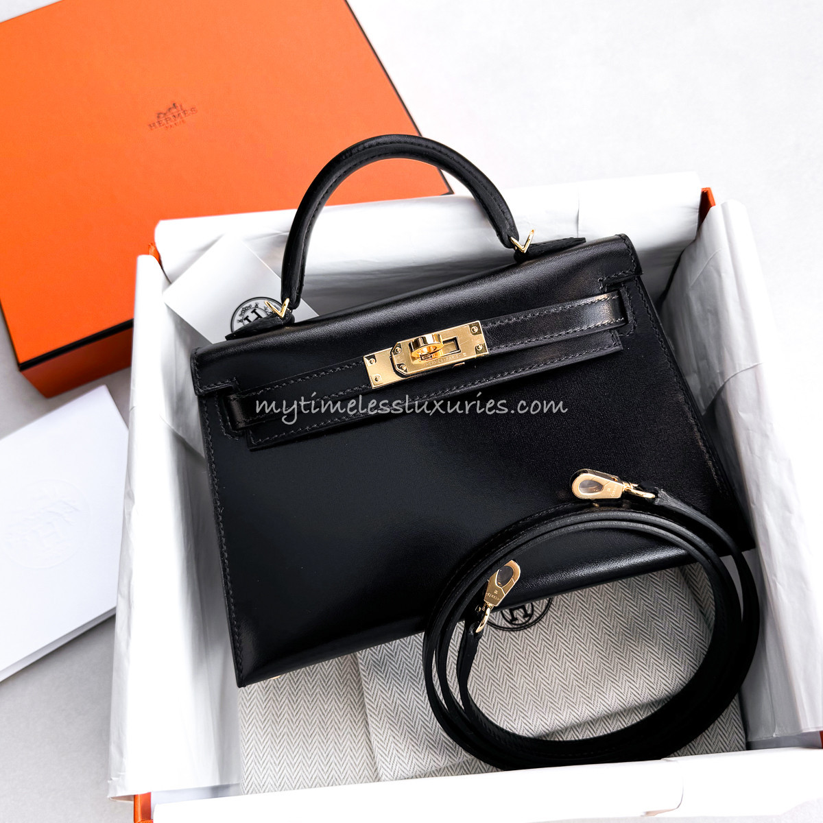 HERMES Mini Kelly II Box Calf Noir GHW *New - Timeless Luxuries