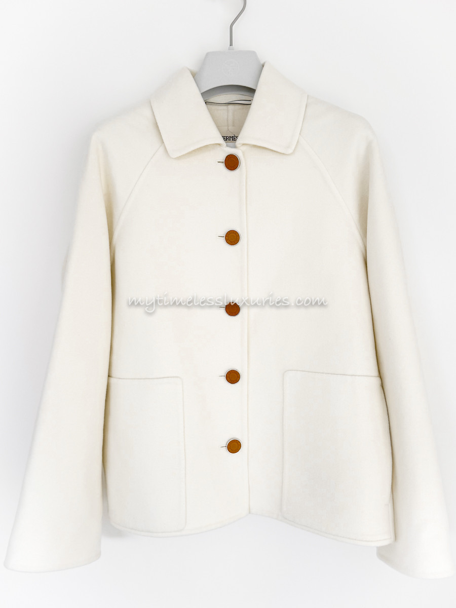 HERMES Double Face Cashmere Jacket 34 Blanc Naturel - Timeless