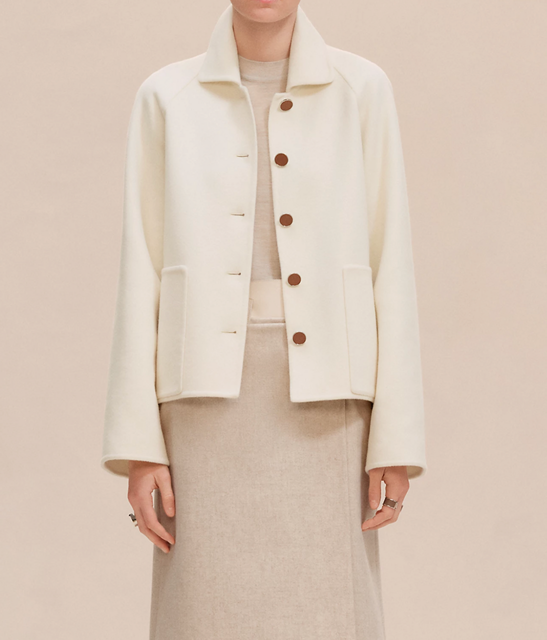 HERMES　Double Face Coat HERMES Double Face Cashmere Jacket 34 Blanc Naturel - Timeless