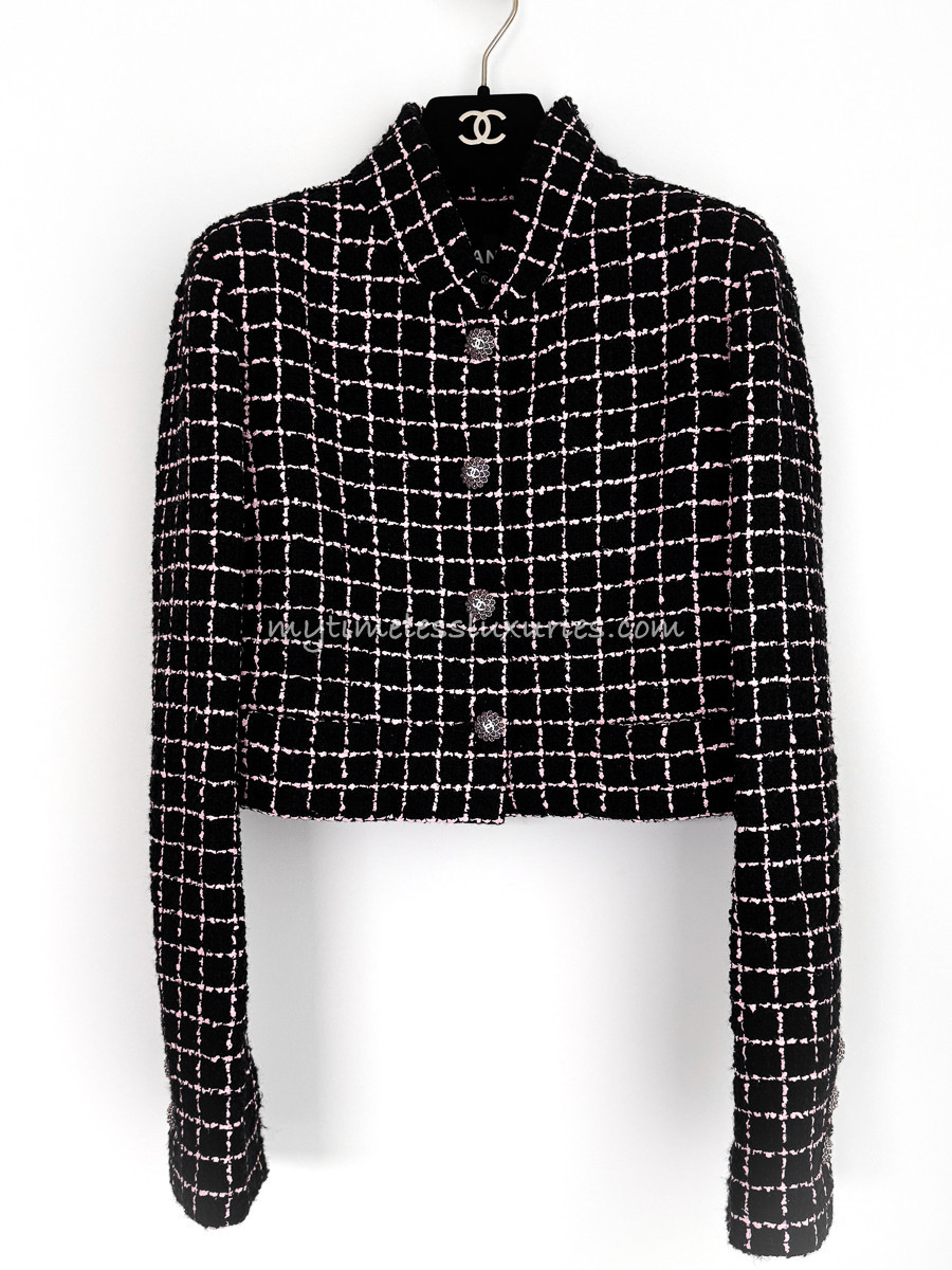 CHANEL 23K Runway Tweed Jacket Camélia Gripoix Buttons 36