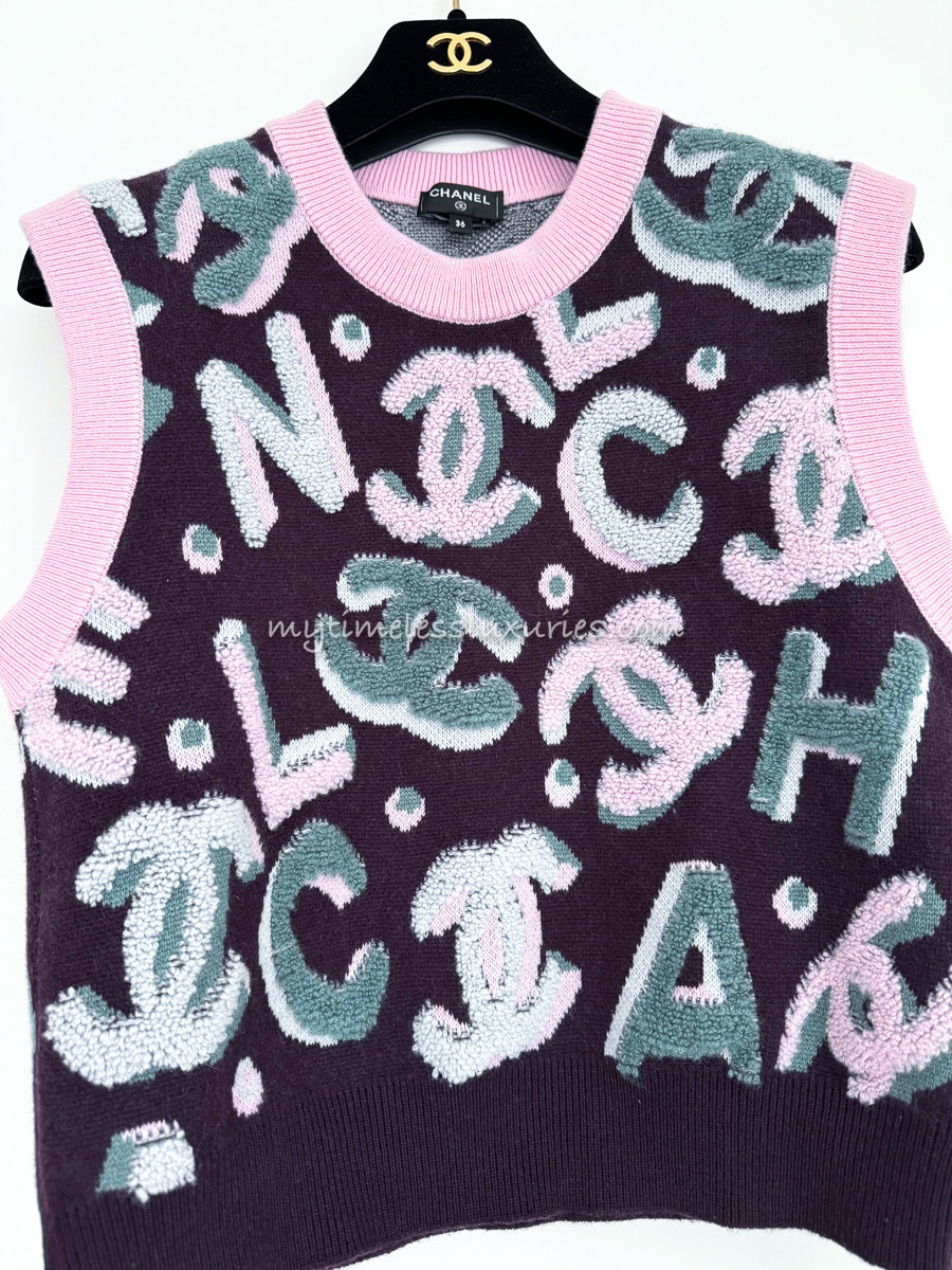 CHANEL 22N Coco Neige Logo Sleeveless Knit Top 36 - Timeless Luxuries