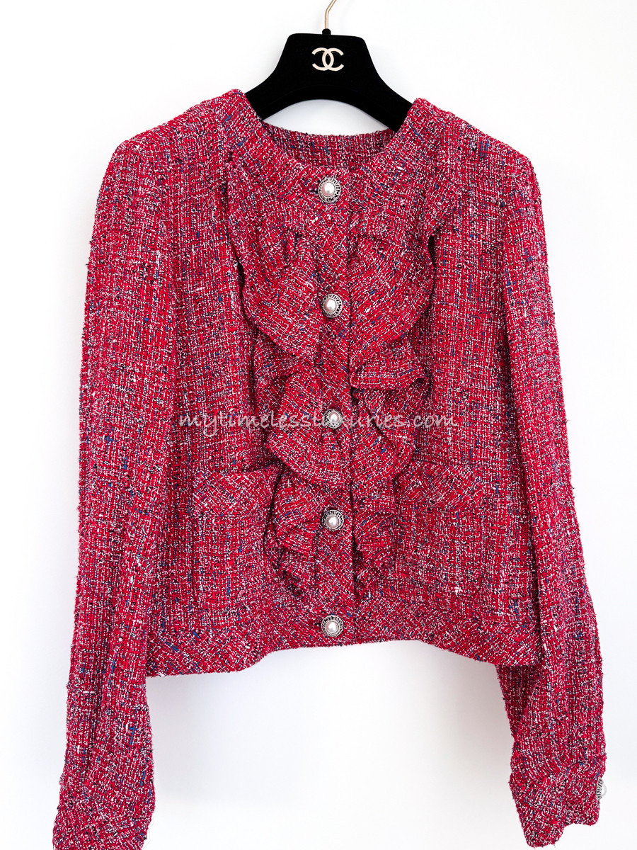 CHANEL 19P Tweed Jacket Pearl Buttons Ruffle Details 36 - Timeless