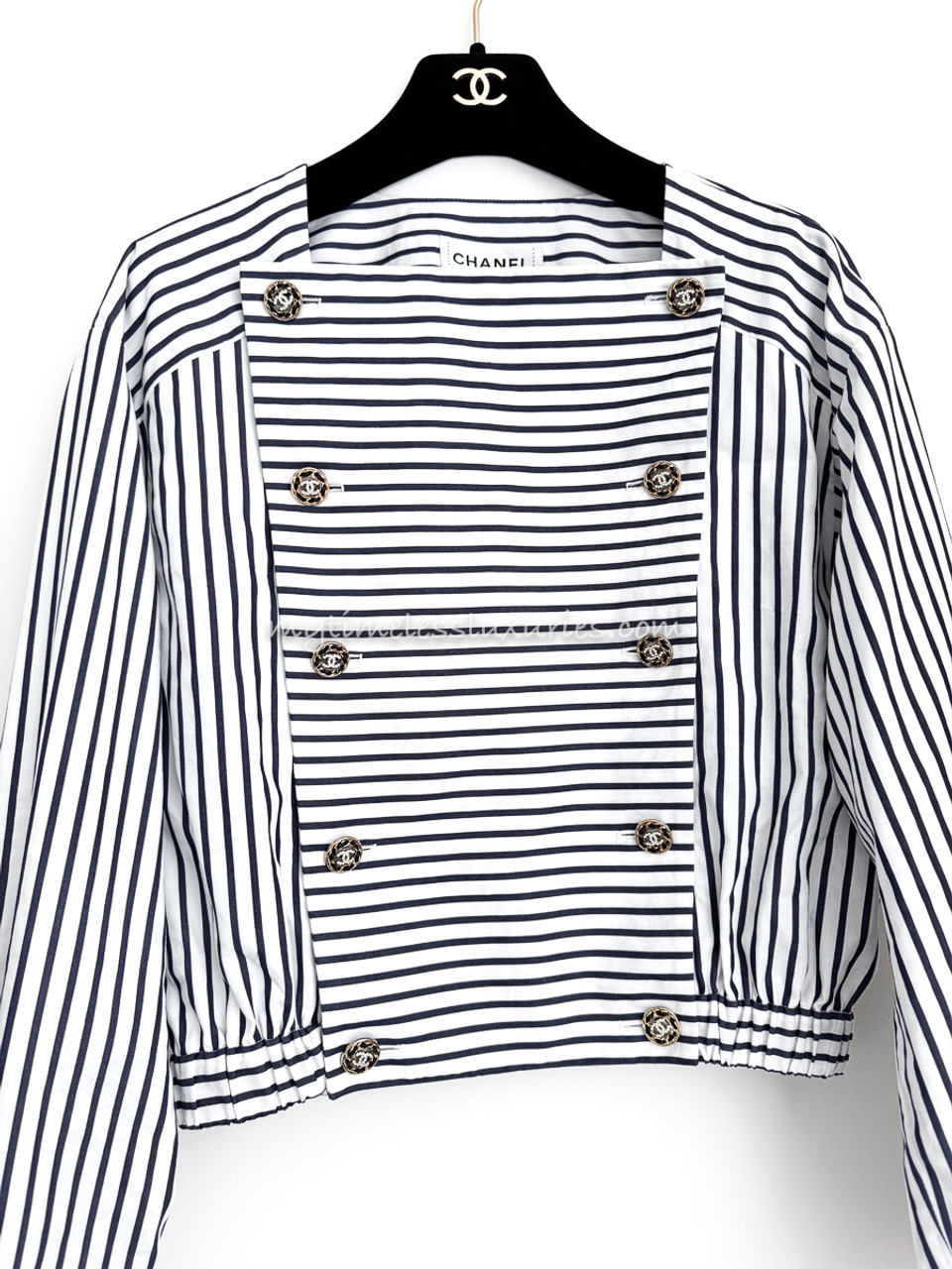 CHANEL 22S Striped Blouse CC Buttons 34 - Timeless Luxuries