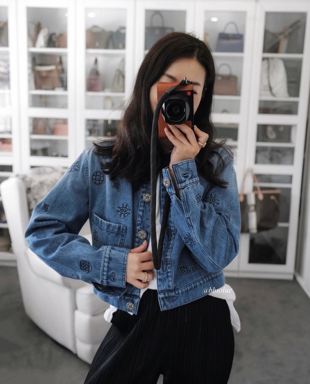 CHANEL 21P Logo Embossed Blue Denim Jacket 38 *New - Timeless Luxuries