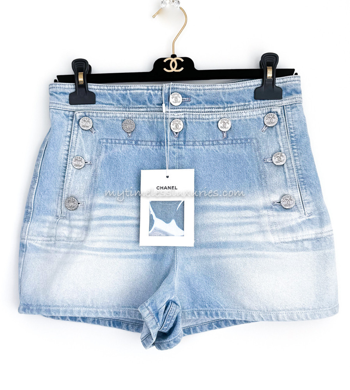 【CHANEL】COCO BEACH ココビーチ デニムショートパンツ CHANEL 24M Coco Beach Denim Shorts 38 *New - Timeless Luxuries