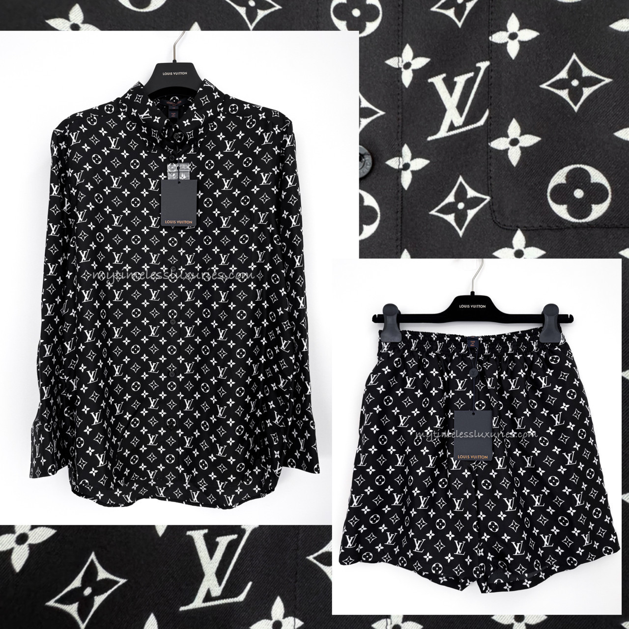 LOUIS VUITTON Monogram Silk Shirt + Shorts 38 *New