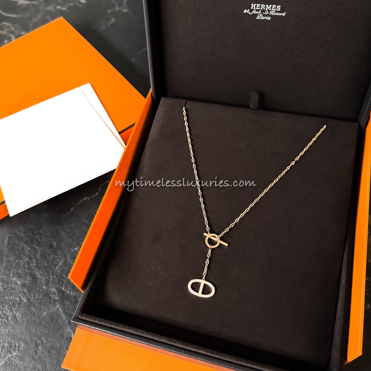 HERMES 2025 Chaine d'Ancre Contour Necklace Diamonds RG ST *New