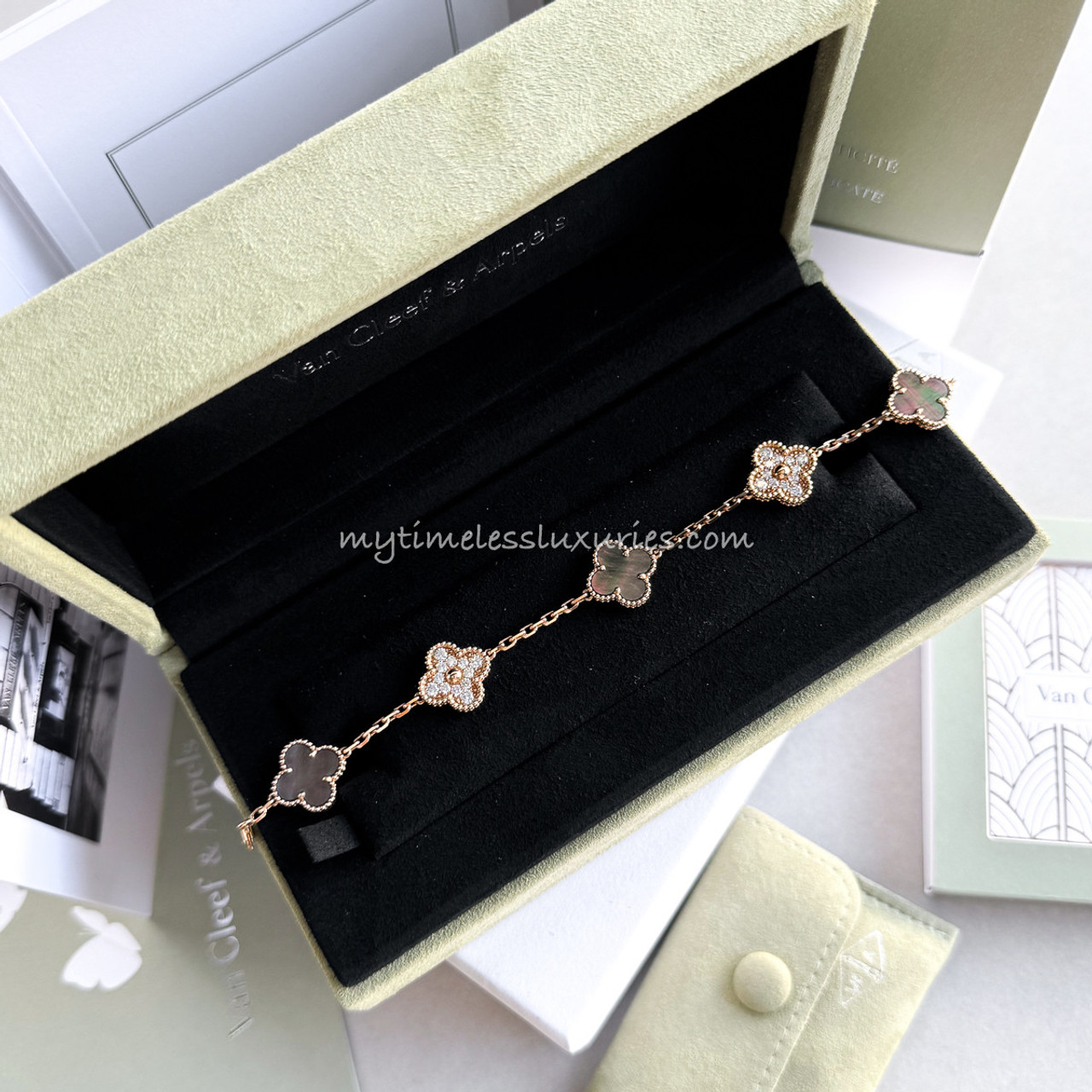 van cleef & arpels ケース 2点 VAN CLEEF & ARPELS 18K Rose Gold Grey Mother of Pearl
